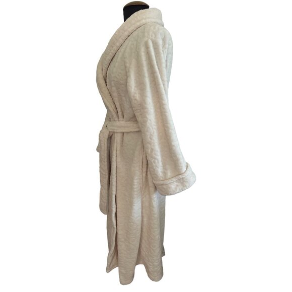 Oscar De La Renta Beige Plush Leopard Embossed Print Robe L/XL - Picture 3 of 8